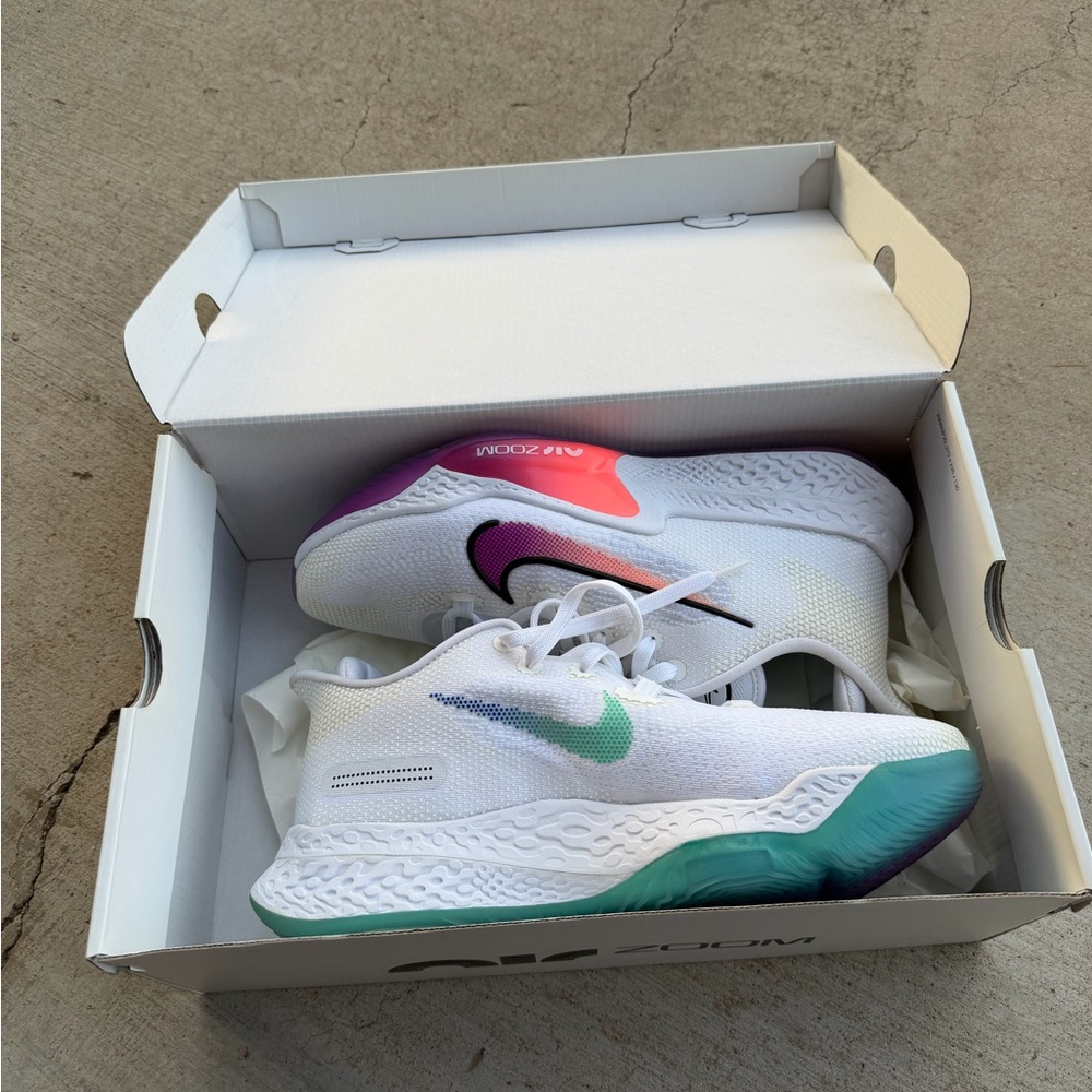 Trendy Men's White Athletic Sneakers with Teal & Purple Accents